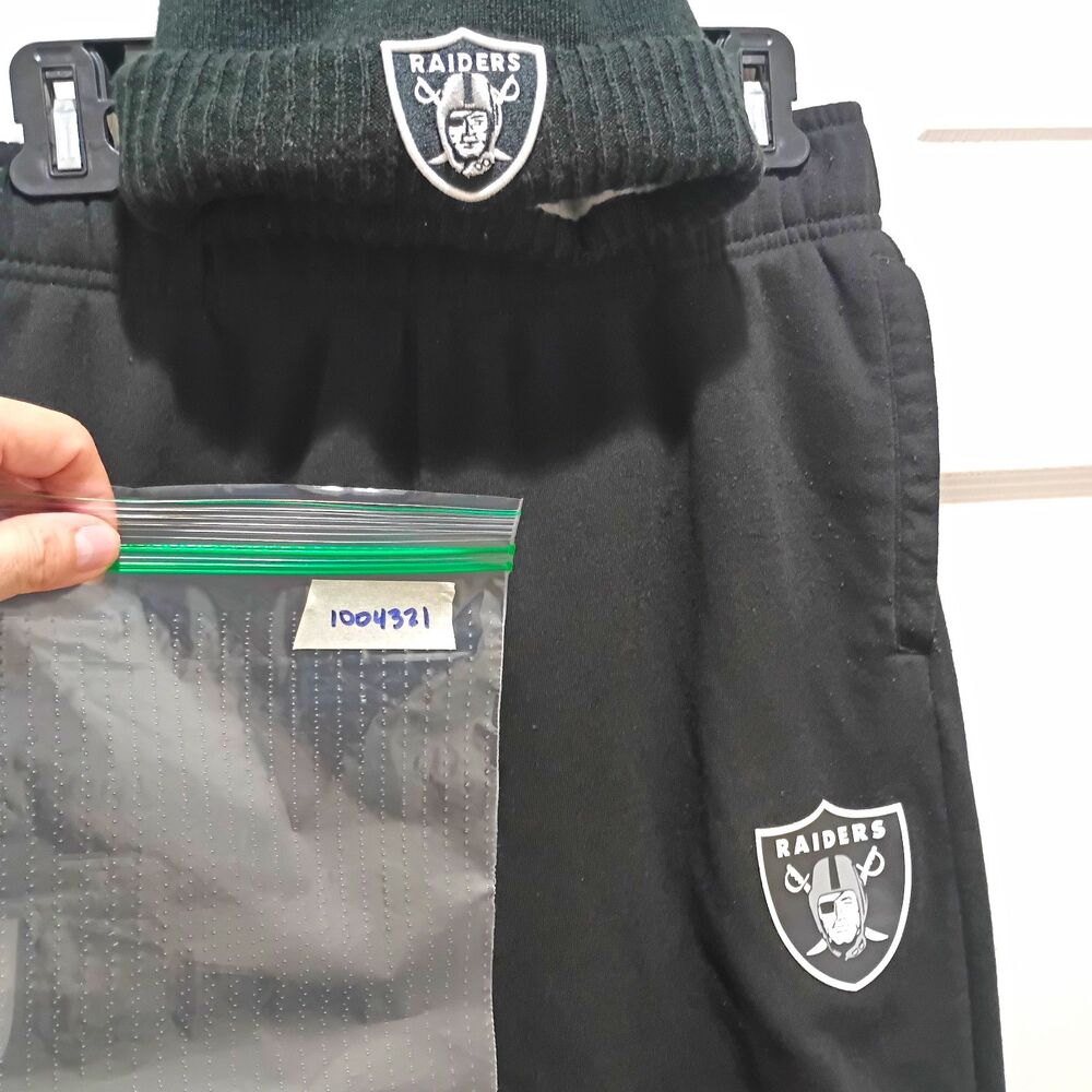 NFL Team Apparel Oakland Raiders Jogger Sweatpants + Knit Beanie Hat Size S